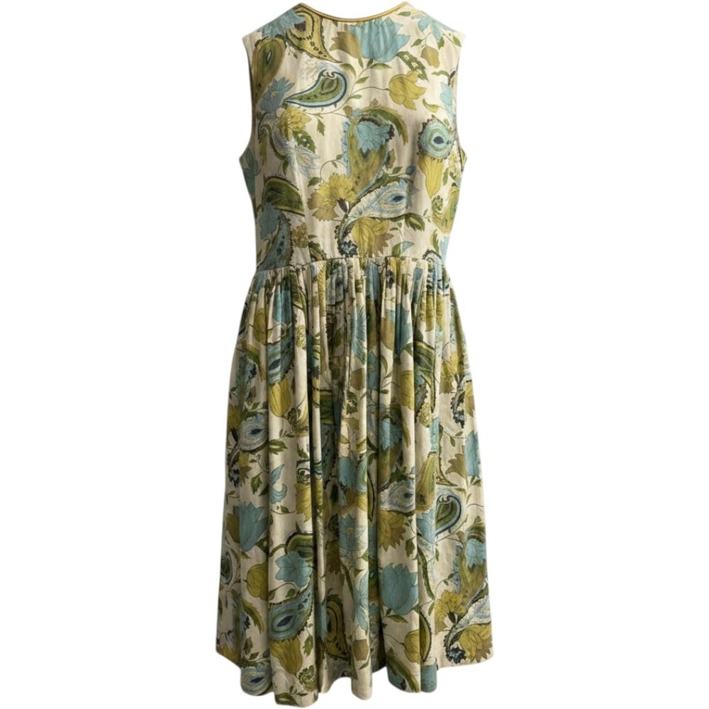 Vintage Handmade Dress Retro Blue Floral A Line Pleated Mod Twiggy Hostess